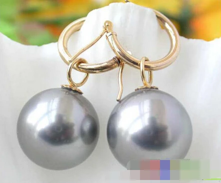 

hot sell new - free shipping 00033 ROUND GRAY SOUTH SEA SHELL PEARL DANGLE EARRING