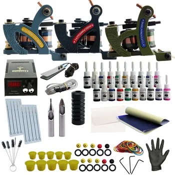 

Professional Tattoo Kit 3 Tattoo Machine Liner Shader Gun Set Permanent Makeup 20Pcs Inks Set Power Supply Needles Tattoo Grips
