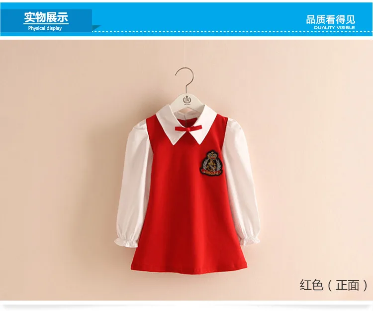 2018 Sping Autumn New Fashion Preppy Style A-Line Long Full Sleeve Turn-Down Collar Red Blue Princess Kids School Girl Dress (8)