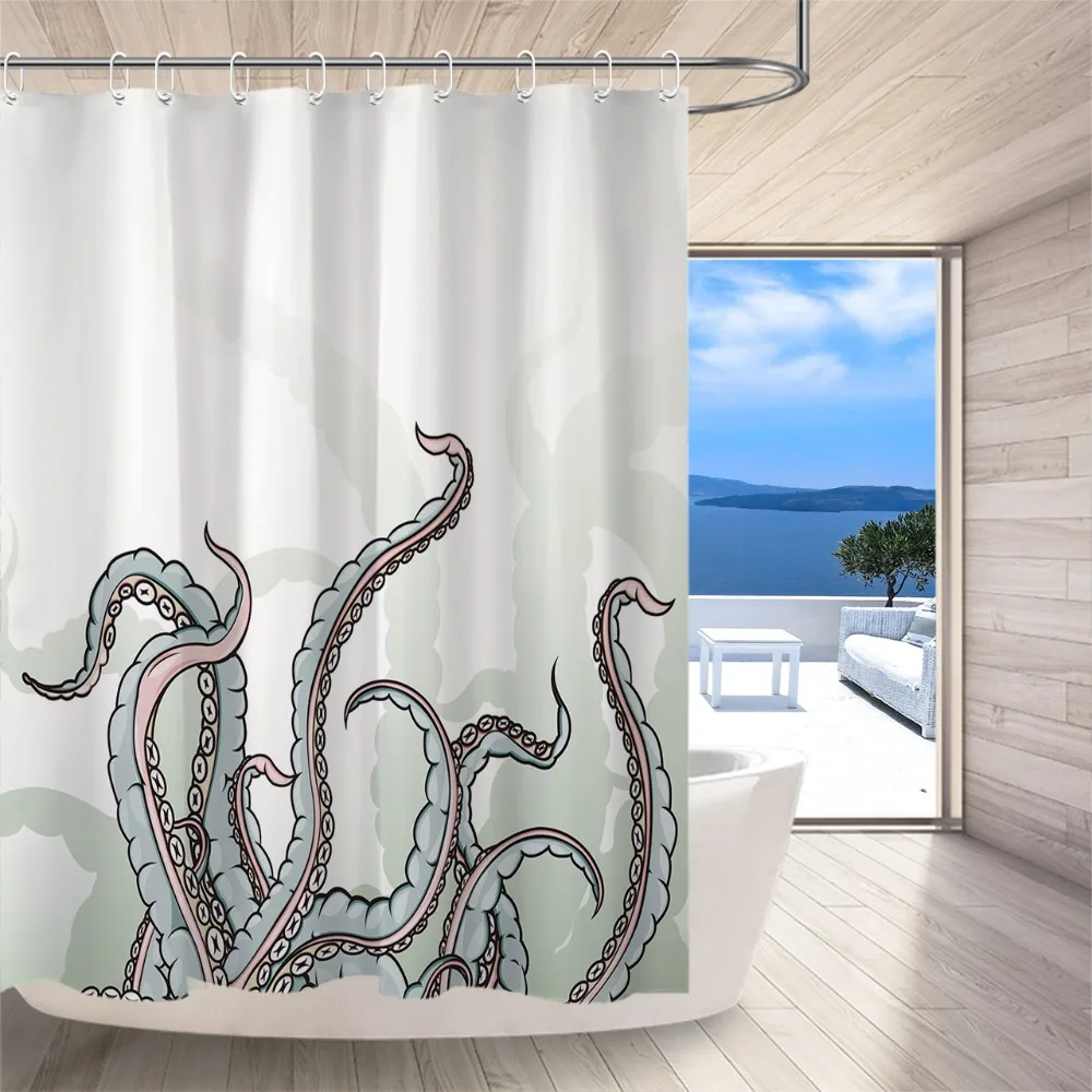 72'' Tentacles Of An Octopus And Shadows Bathroom Waterproof Fabric Shower Curtain 12 Hooks Bath Accessory Sets Anti-Mildew