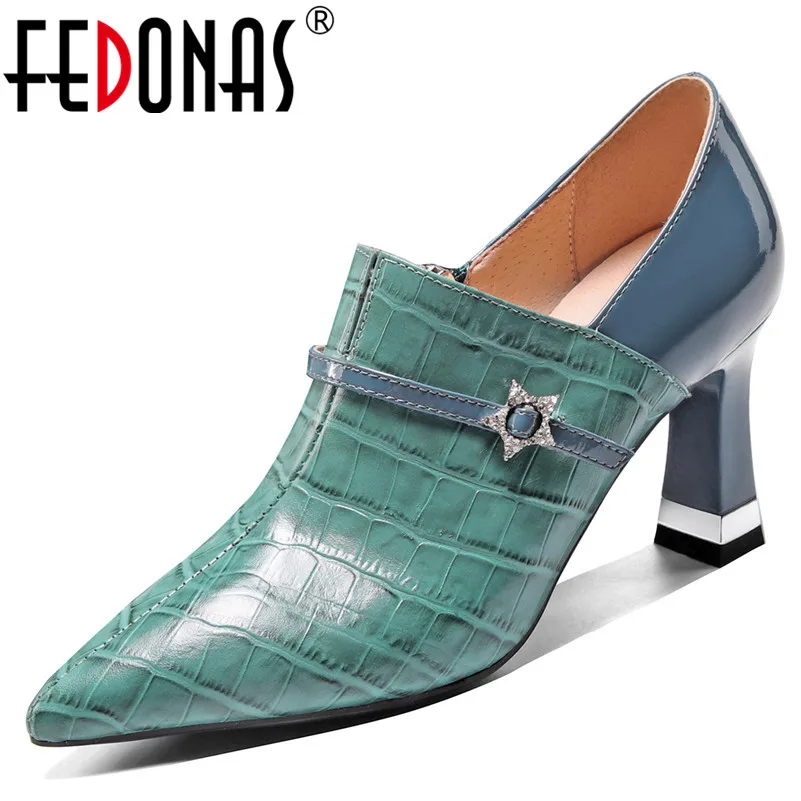 FEDONAS/ г.; сезон весна-лето; качественные женские туфли-лодочки; обувь из натуральной кожи с принтом животных для вечеринки; обувь для офиса; элегантные женские туфли на высоком каблуке