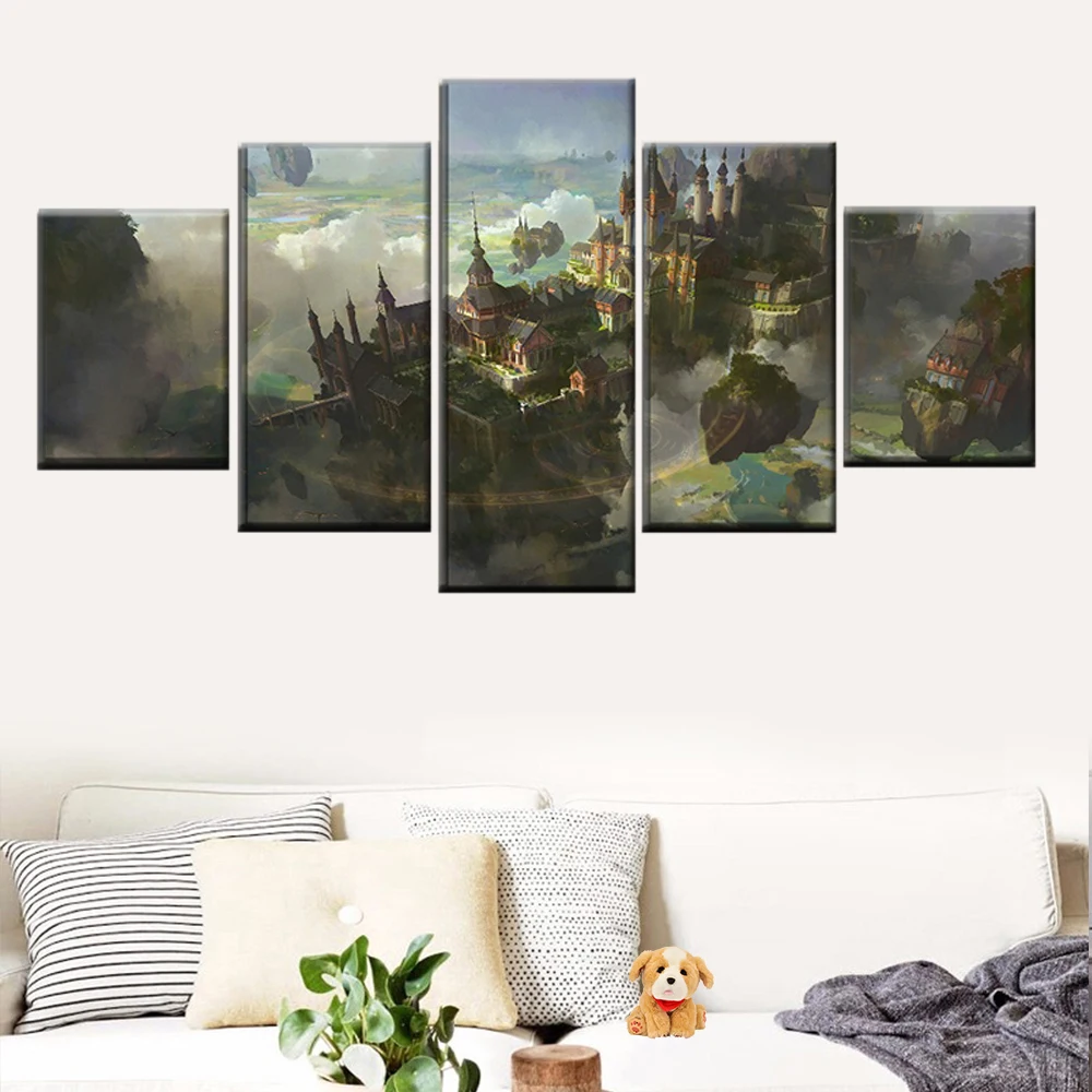 

HD printing 5 pieces Yunfu Island fantasy landscape picture poster home decoration canvas painting mural art frame