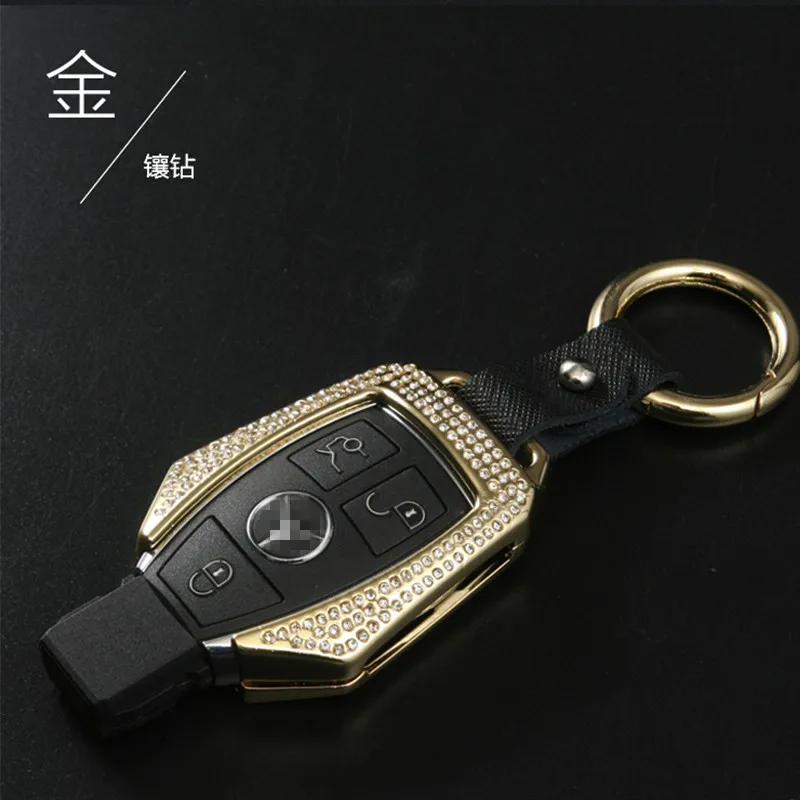 

Zinc Alloy With Diamond Car Key Case Remote Fob Shell Cover Keychain for Mercedes Benz C E Class 2 3 Buttons Key
