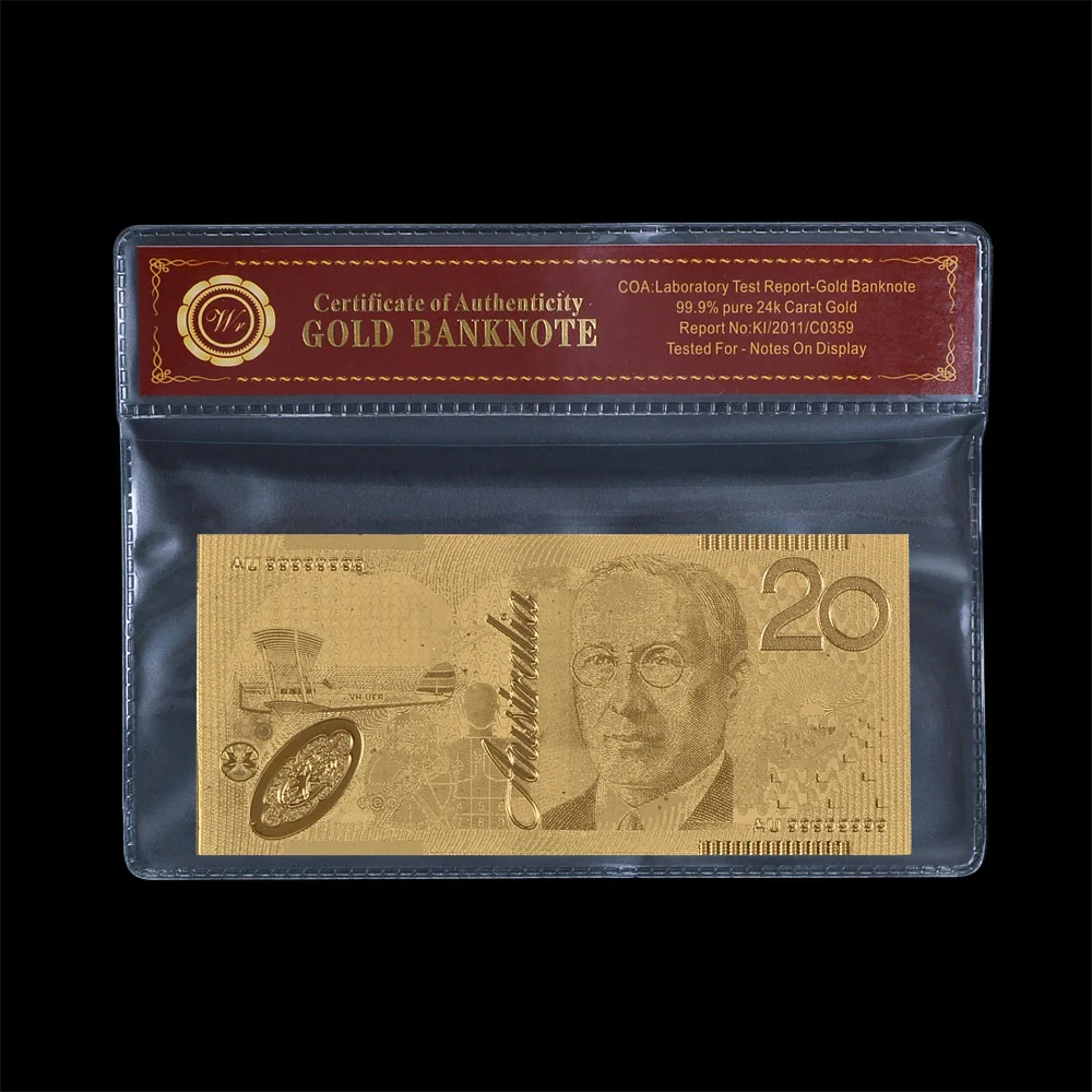 Топ-рейтинг Notes New Australia 20(Twenty DOLLAR) банкнота из золотой фольги Credential+ Майларовый рукав