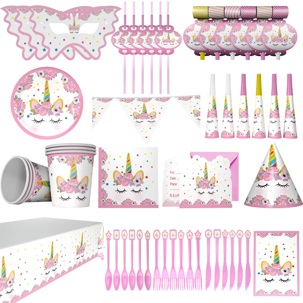 

Unicorn Party Decoration Unicorn Tableware Banner Cups Plates Napkin Baby Shower Unicorn Girl Birthday Party Decor