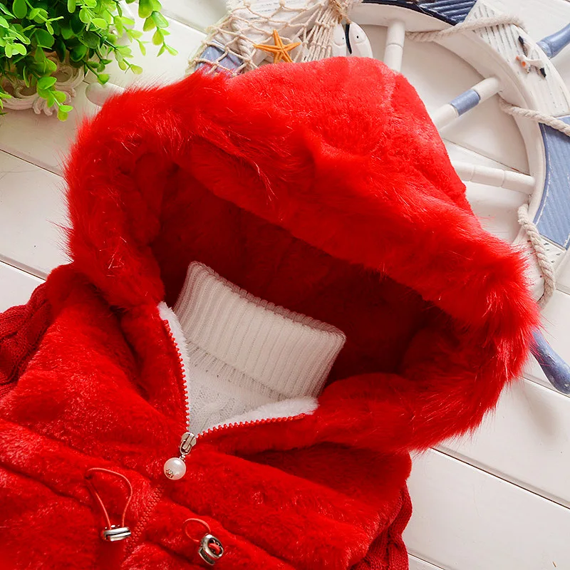 Шерстяное пальто с искусственным кроличьим мехом для девочек осенне-зимняя одежда с рукавами верхняя одежда с капюшоном для детей ясельного возраста теплая куртка для детей возрастом от 2 до 5 лет