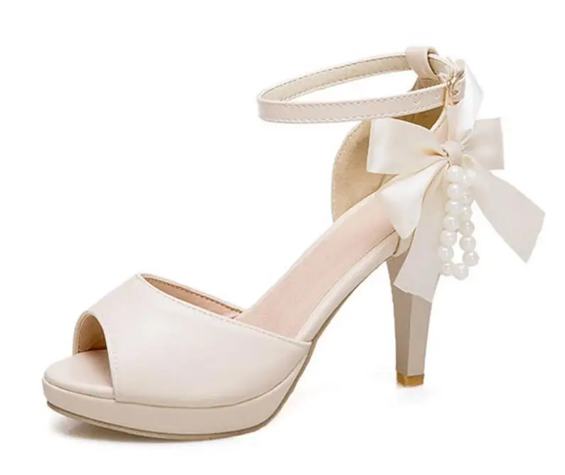 women chunky high heels platform pumps butterfly pearls ladies summer ...