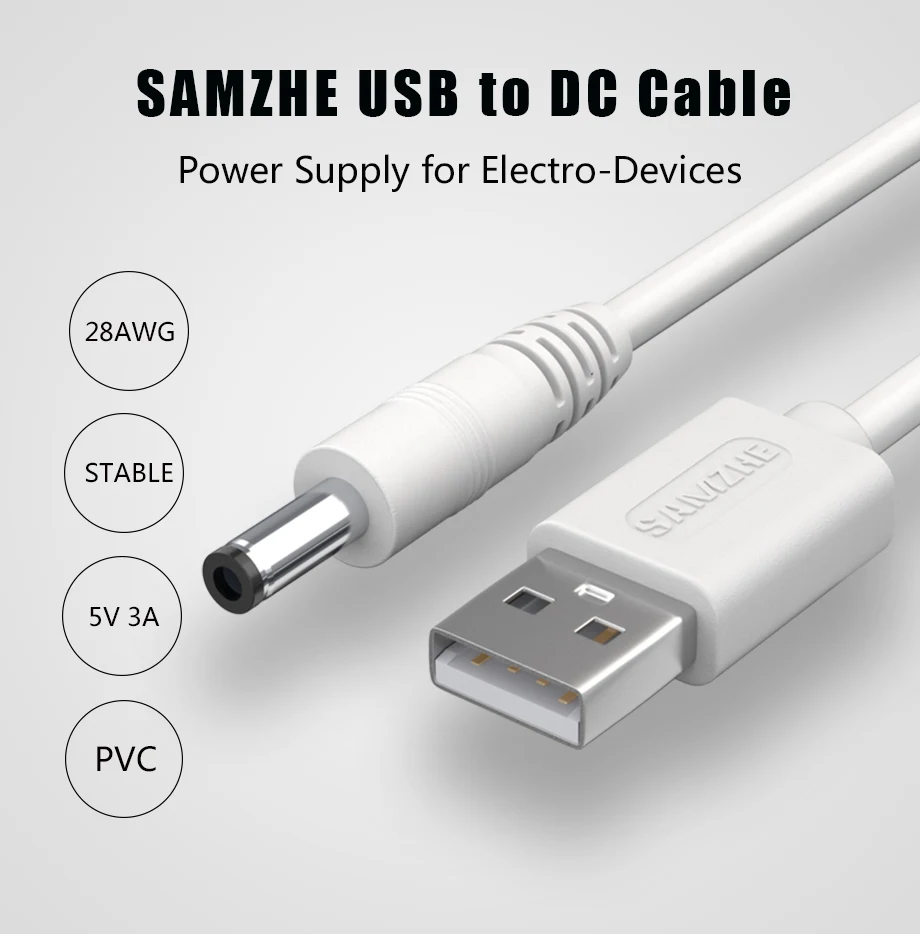 SAMZHE USB для постоянного тока Кабель 5 в 3 А кабель для зарядки и передачи данных 5,5 мм для музыкального проигрывателя старая версия телефонов освещение компьютерные аксессуары