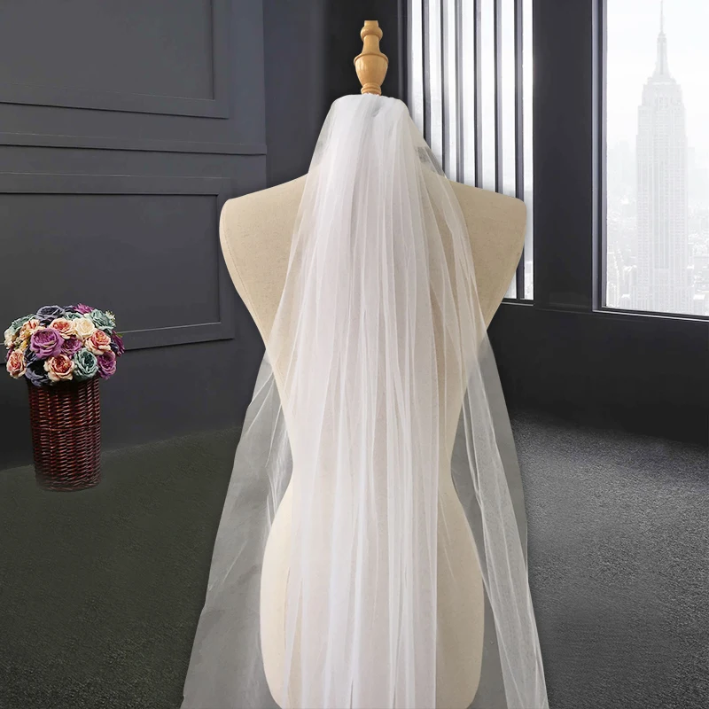 Новые Свадебные вуали длина собора 3 метра Аппликации края аксессуары для свадьбы свадебный вуаль veu de noiva Длинные