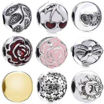

FNJ 925 Silver Beads for Pandora Bracelet New Fashion Rose Flower Star Heart Openable Bead for Jewelry Making Women