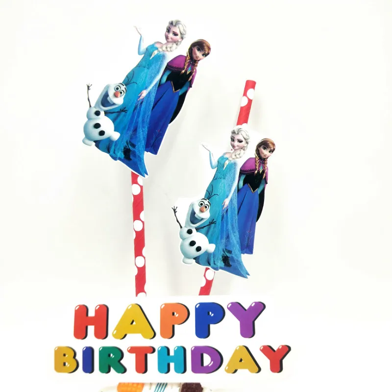 

1pc Elsa And Anna Cupcake Toppers Cartoon Cake Flags With Paper Straw Birthday Christmas Party Decoration Supplies kid