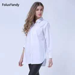 Классический БЕЛЫЕ РУБАШКИ для женщин; Большие размеры 3 4 5 XL Повседневное свободные Блузка с длинными рукавами рубашка YWS05