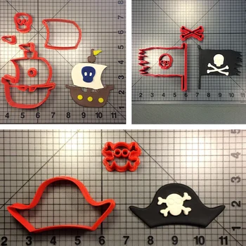 

Cartoon Pirate Hat Ship Flag Cutter Custom Made 3D Printed Cookie Cutters set For Birthday Cake Baking Tools Moulds Biscuit