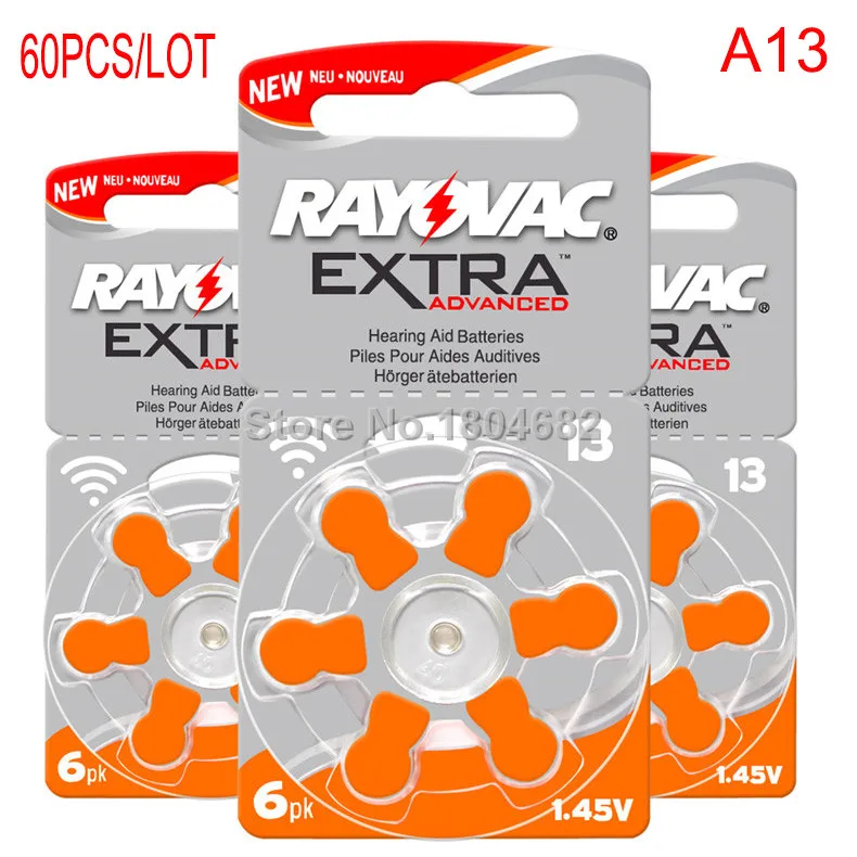 

60 x Zinc Air Rayovac Extra High Performance Hearing Aid Battery,13 A13 PR48 Hearing Aid Batteries, Free Shipping !!
