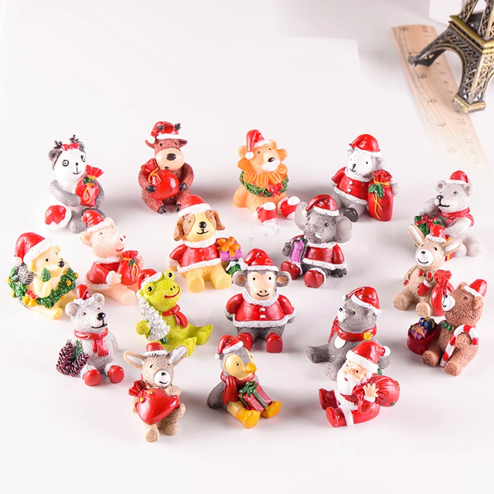 

1PC Christmas Santa Snowman Miniature Figurine Cartoon Animals Statue Bonsai Ornaments Home Decoration Fairy Garden Resin Craft