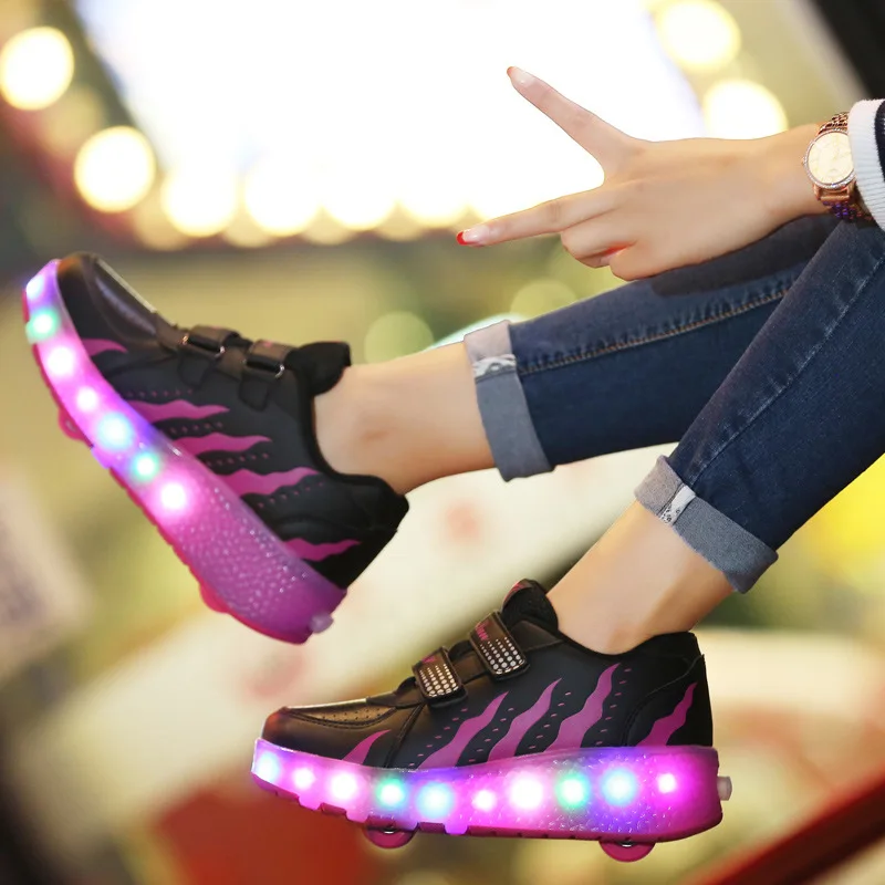 LED Flashing Dounle Wheels Roller Skate Shoes Flash Roller Skating Shoes Colorful Glowing Roller Skates Sneakers For Male Female