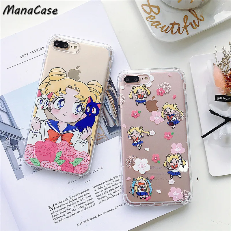 

Cute Fashion Japan Sailor Moon Totoro Transparent Anime Phone Case For iPhone X XS MAX XR 6 6s 7 8 Plus For TPU Back Cover Cases