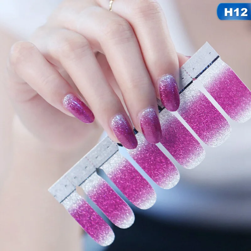 1 шт. градиентные цветные блестящие Порошковые наклейки для ногтей DIY накладные ногти винилы Водные Наклейки для нейл-арта украшения - Цвет: H12