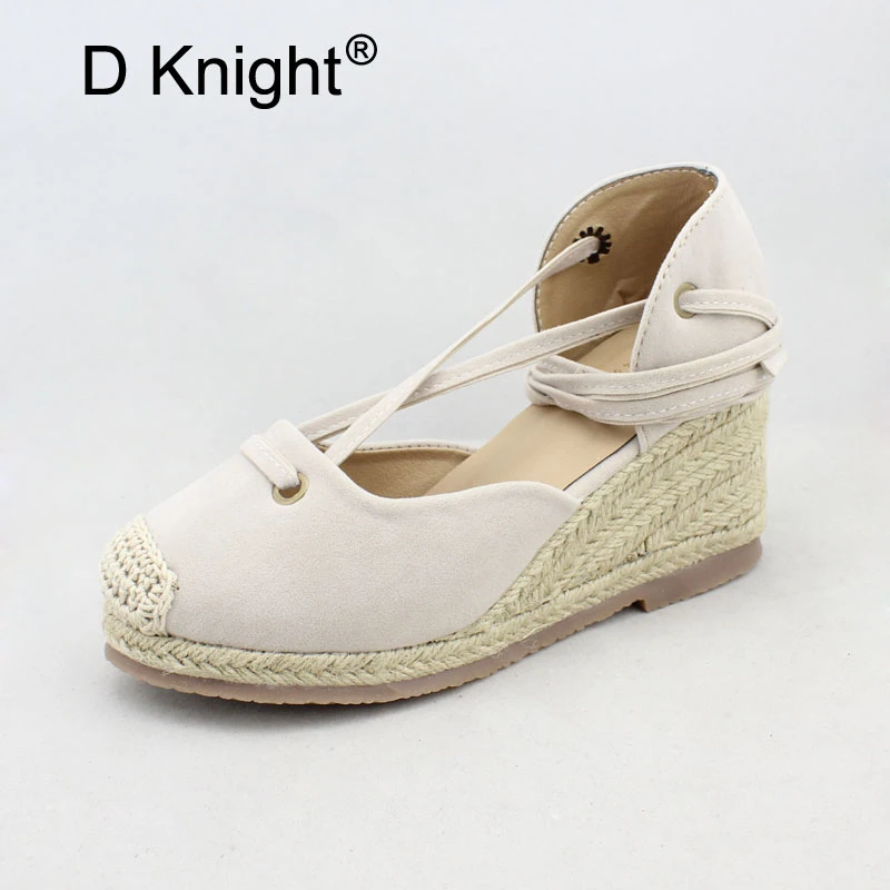 Sandalias con correa en el tobillo para mujer, alpargatas de cuña con punta cerrada, sandalias con cordones de plataforma, zapatos negros de tacón alto|Sandalias de mujer| AliExpress