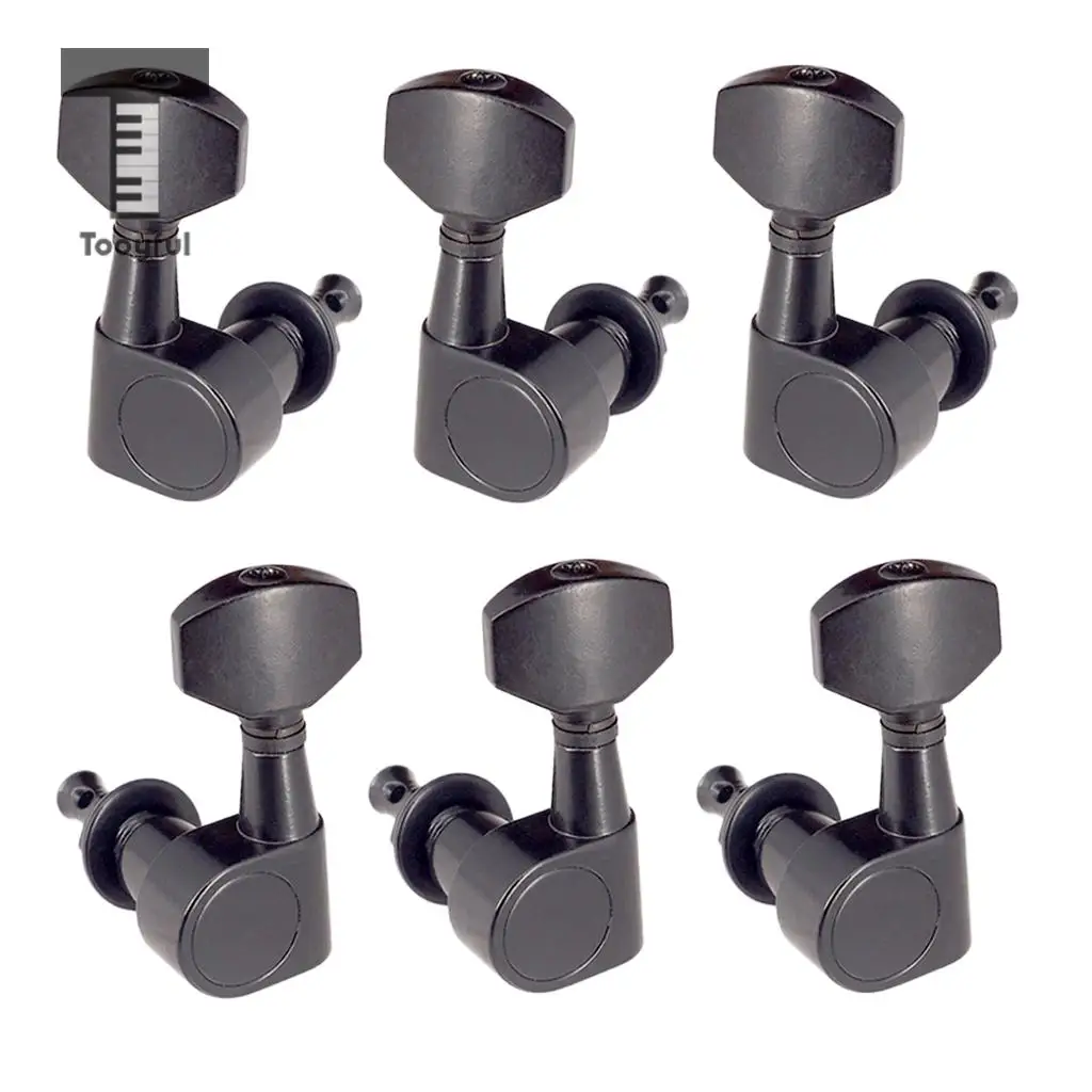 Tooyful Zinc Alloy Folk Acoustic Guitar Parts String Tuning Pegs Tuners Square Button 3R3L Black