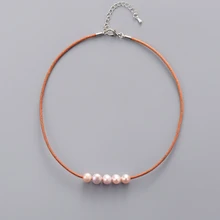 Жемчужное колье, Пресноводный Жемчуг, натуральная кожа, колье, ожерелье, женское простое ожерелье, натуральный жемчуг, ювелирное изделие