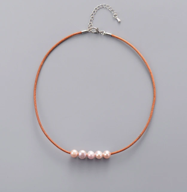 

Pearl Choker Freshwater Pearls Natural Leather Choker Necklace 2019 Womens Simple Collar Necklace Natural Pearl Jewellery