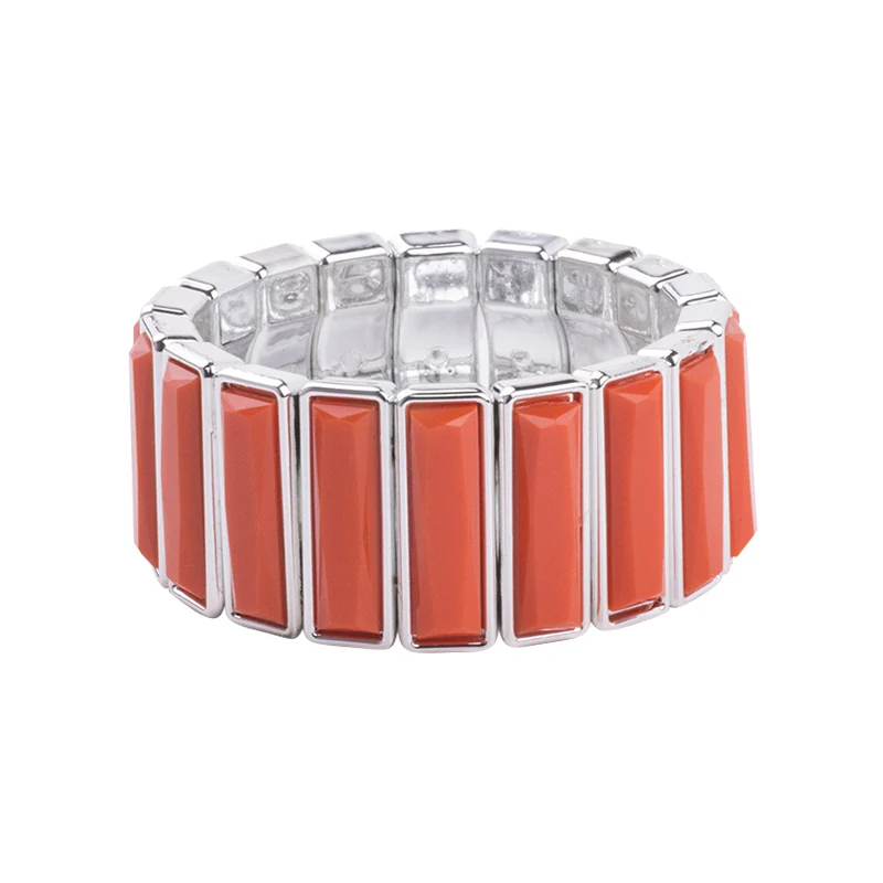 Vintage Resin Silver Cuff Bracelets Bangles for Women Fashion Stretch Geometric Metal Acrylic Wide Bracelet Simple Charm Jewelry (3)