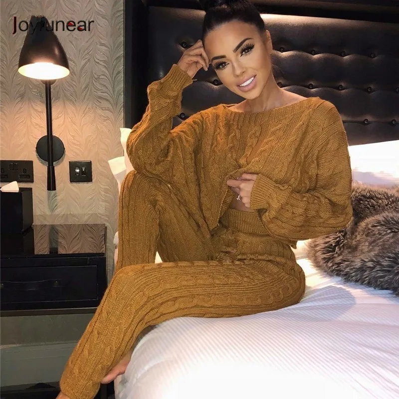 

Joyfunear Knitted Sexy Jumpsuits Women 2019 Long Sleeve Rompers Knitted Hole Jumpsuit Female Elastic Waist Overalls Streetwear