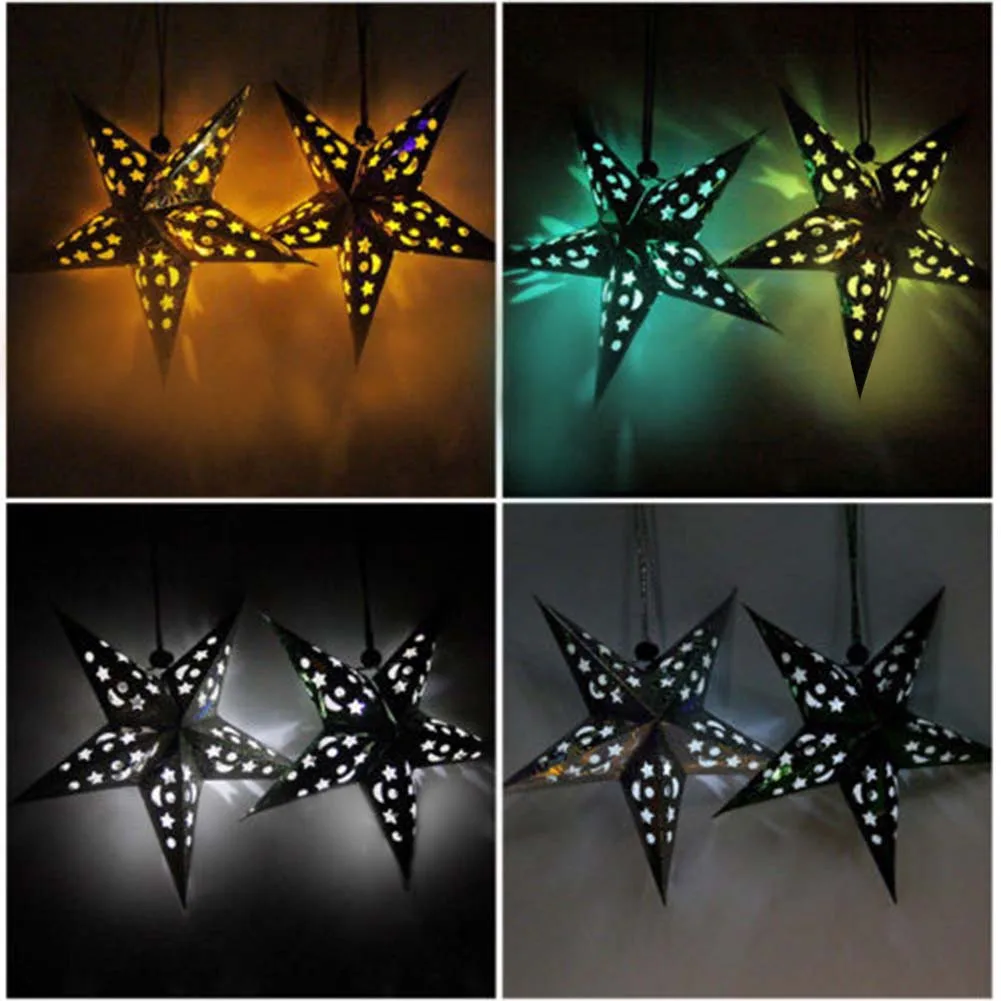 30/45/60cm Diameter Five Star Paper Star Decoration Tissue Paper Star Lantern Hanging Stars For Festival Christmas Party Decor