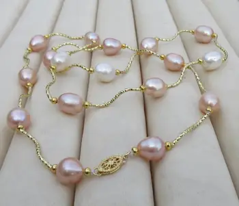 

9-11 mm real natural south sea multicolor pearl necklace 25inch 925silver yellow @