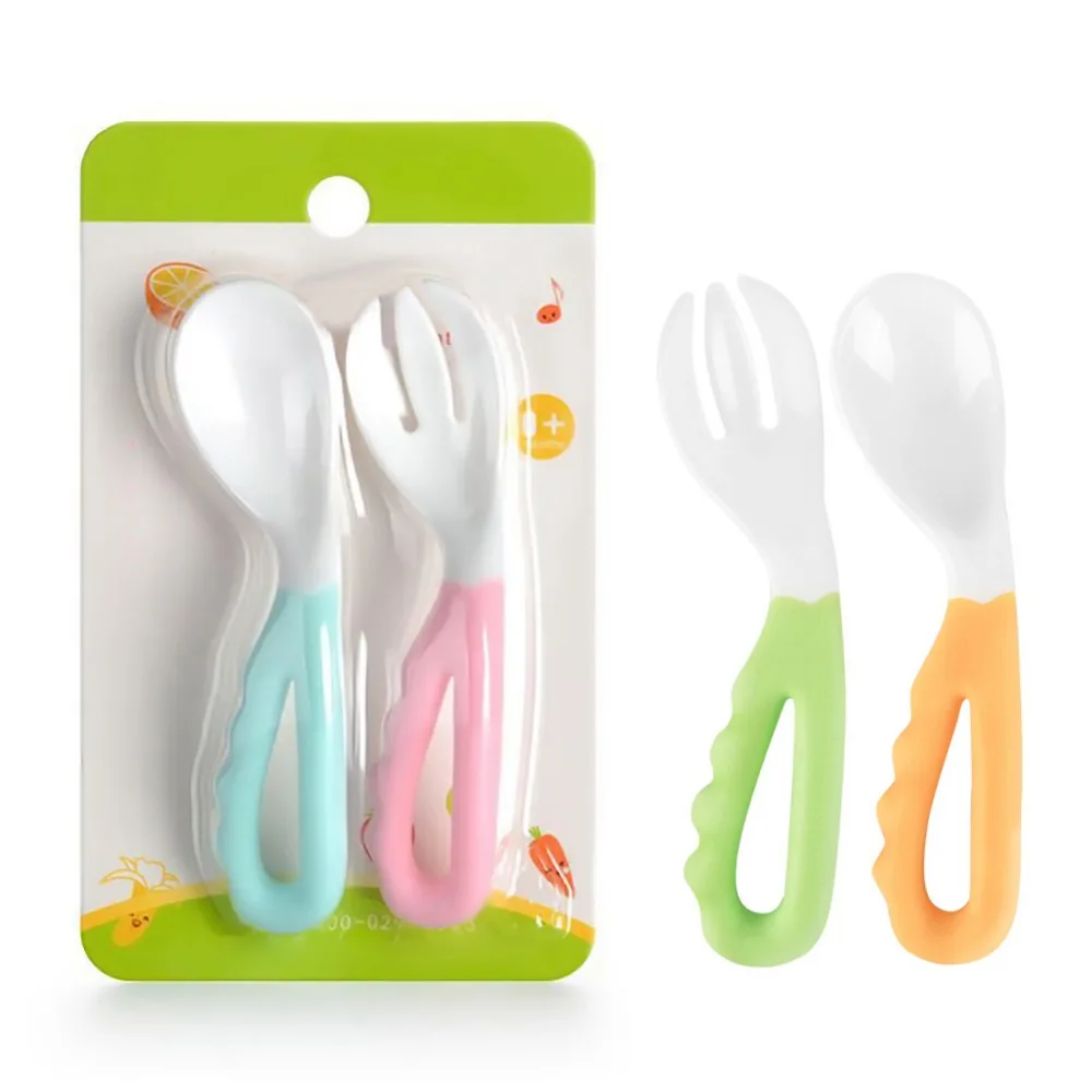 Buy 2 PCS/Set Spoon Fork Newborn Baby Eating Training