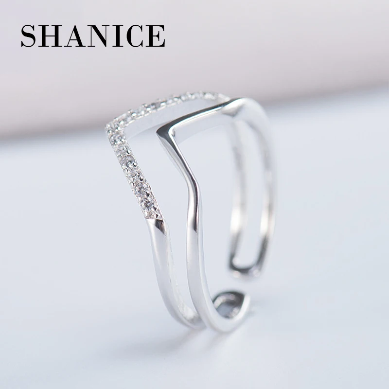 

SHANICE Geometric V Shape Pave setting 5A zircon Cz 925 Sterling silver Open Ring Band Rings For Women Bridal bijoux