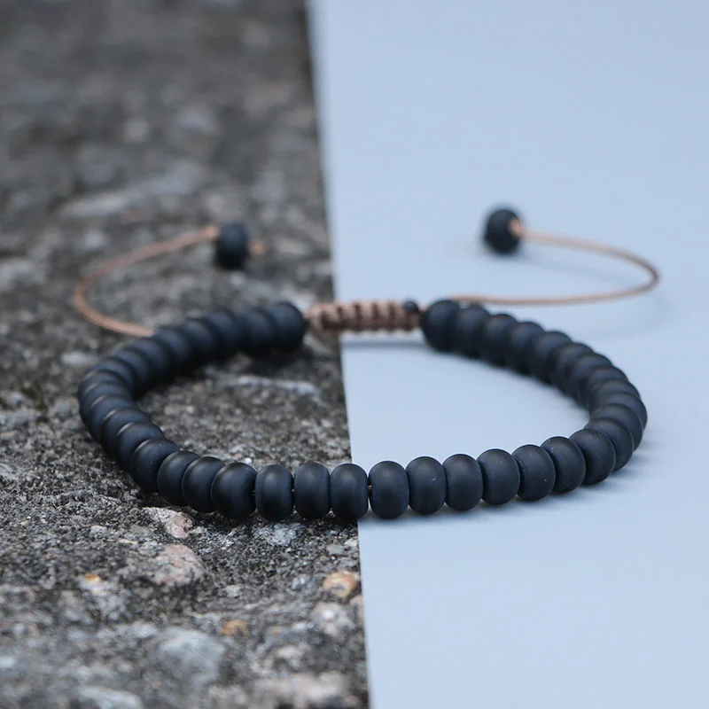 

EDOTHALIA New Fashion 4MM*6MM Abacus Beads Bracelets For Men Male Matte Black Onyx Friendship Bracelets Jewelry