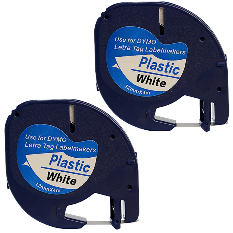 

AIMO 2PK/lot Compatible DYMO Letratag plastic tape 12mm black on white LT 91201 for dymo LT printer
