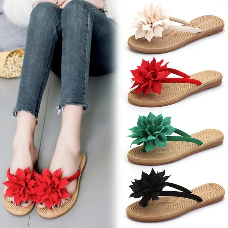 

Hot!New beach shoes ladies casual large flowers sandals thick bottom slip ladies sandals and slippers soft bottom toe flip flops