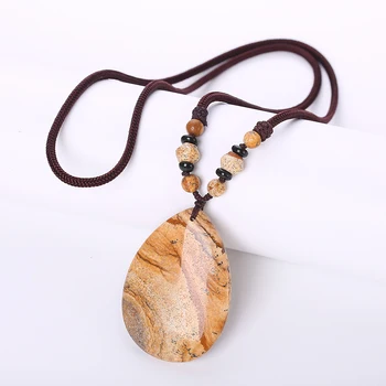 

Free Shipping Natural Agate Amber Stone Necklace Pendant Bohemian Jewelry Stone Knotted Stone Matching Stone Drop For Women Yoga