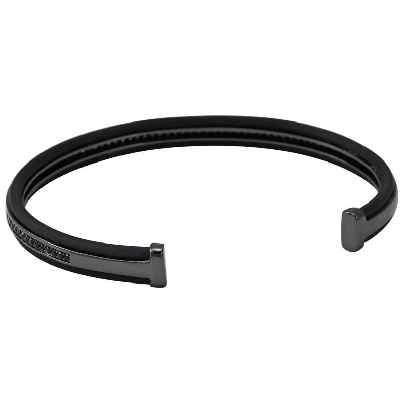 Mcllroy bangle bracelets men cuff with black rubber men bangles bracelet bar pulseira & CZ Micro Paved Bijoux Men Jewelry