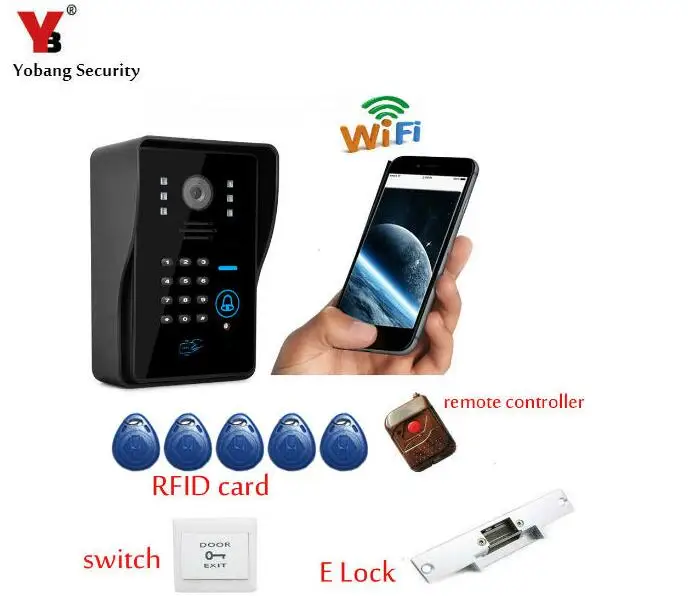 YobangSecurity WiFi Video Door Phone Doorbell Home Security Door Wireless Intercom P2P with Electronick Lock,RFID Keyfobs