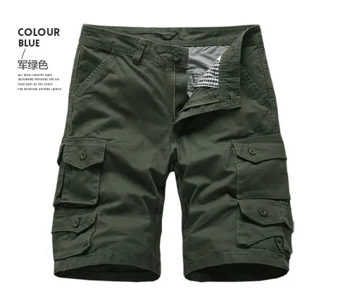 Army Green Мужские шорты-карго в стиле милитари, мужские летние свободные повседневные шорты с несколькими карманами - Цвет: Army Green
