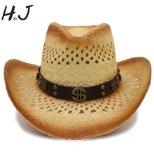 Женская и Мужская Западная ковбойская шляпа с кожаным ремешком для денег для леди джентльмен пляж солнце Sombrero Женская Ковбойская шляпа размер 58 см A0136