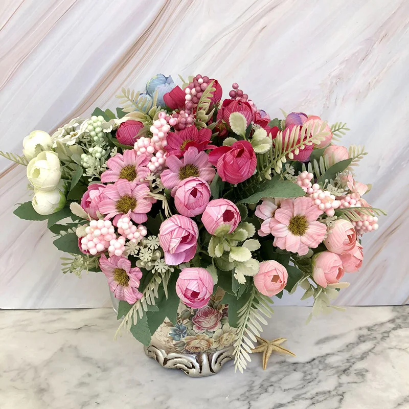 Flone Artificial Silk Fake Bouquet Wedding DIY Display Flower Living room European Style Flower Bud Flower Art Decoration (2)