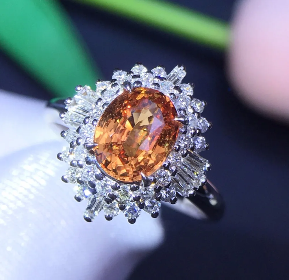 

Fine Jewelry Real 18K White Gold 100% Natural Unheat Yellow Sapphire Gemstones 1.63ct 18k Sapphire Diamonds Female Wedding Rings