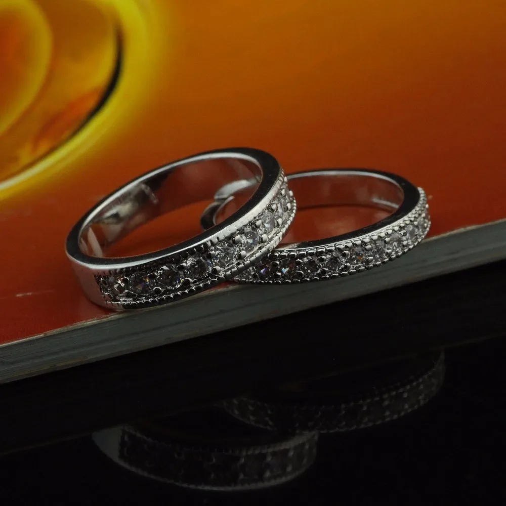 925 sterling silver ring Couples inlay zircon silver ring Fashion silver ring Inlay zircon