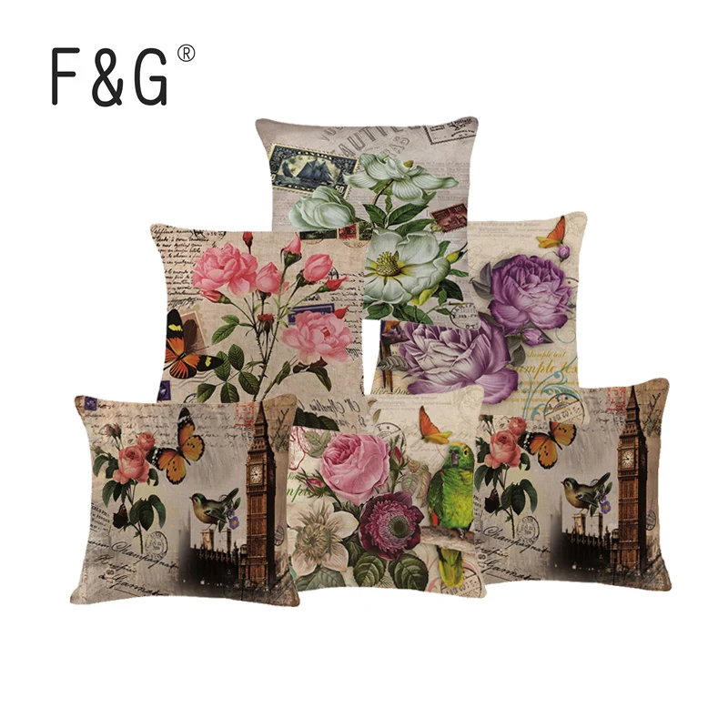 Vintage flowers Cushion Cover Decorative Pillow Cases Art Car Seat Accessories Sofa Throw Pillowcase Home Textile Decor 45x45cm | Дом и сад