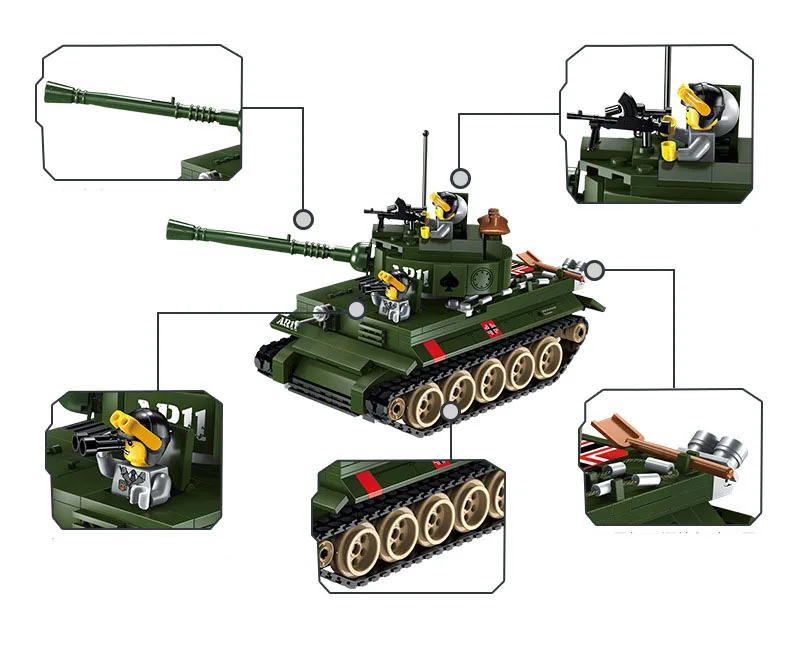 Ceny Modele zabawki do budowania ENLIGHTEN 1711 Tiger Tank wojskowe klocki myśliwiec kompatybilny z lego zabawki militarne i hobby