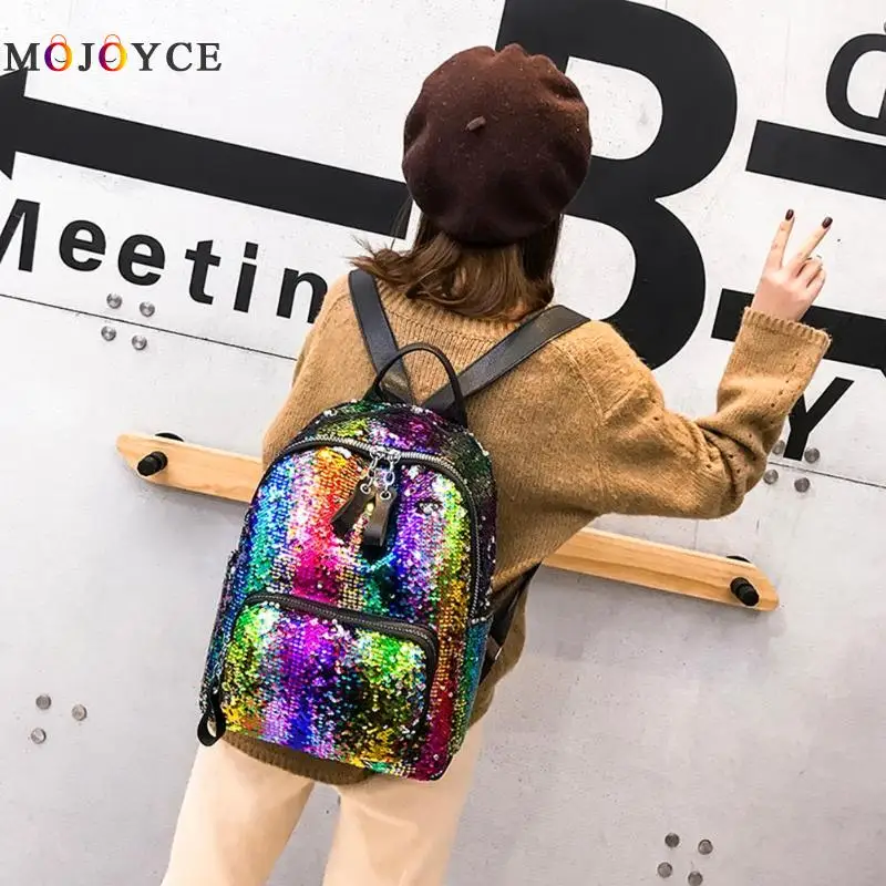 Модный женский рюкзак с блестками, рюкзак для путешествий, рюкзак для подростков, блестящий рюкзак из искусственной кожи