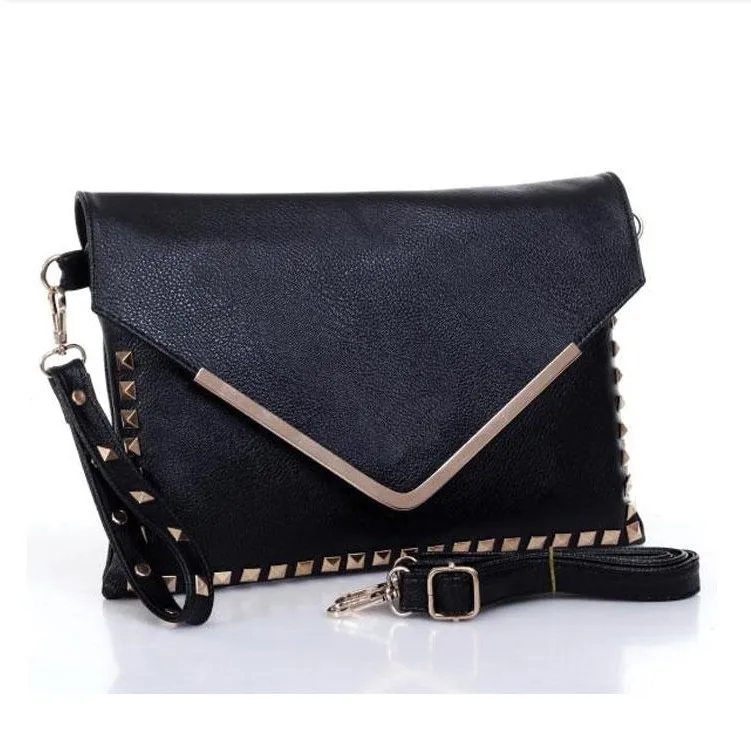 New fashion korean style rivet V shaped envelope clutches leather shoulder cross body font b bags
