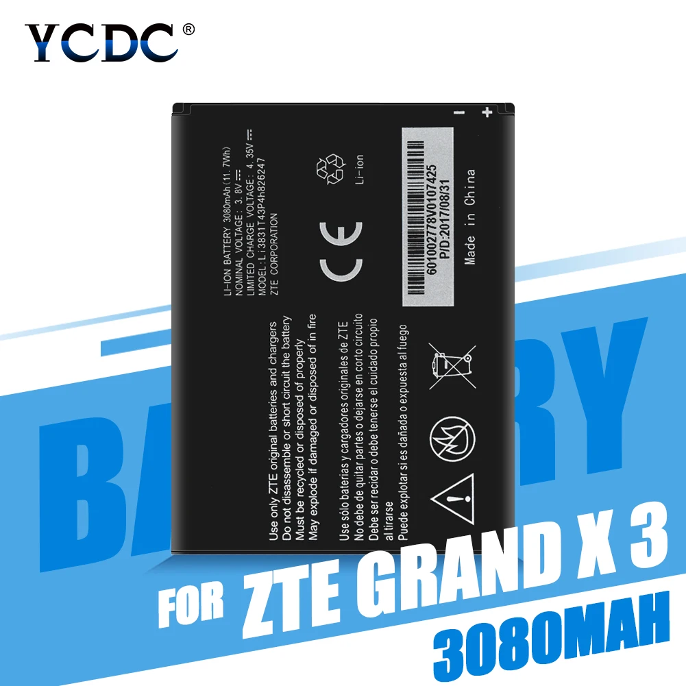 

Genuine 3080mAh Battery Li3831T43P4h826247 For ZTE Grand X3 Z959 Warp 7 N9519 Rechargeable Phone Bateria Batteries
