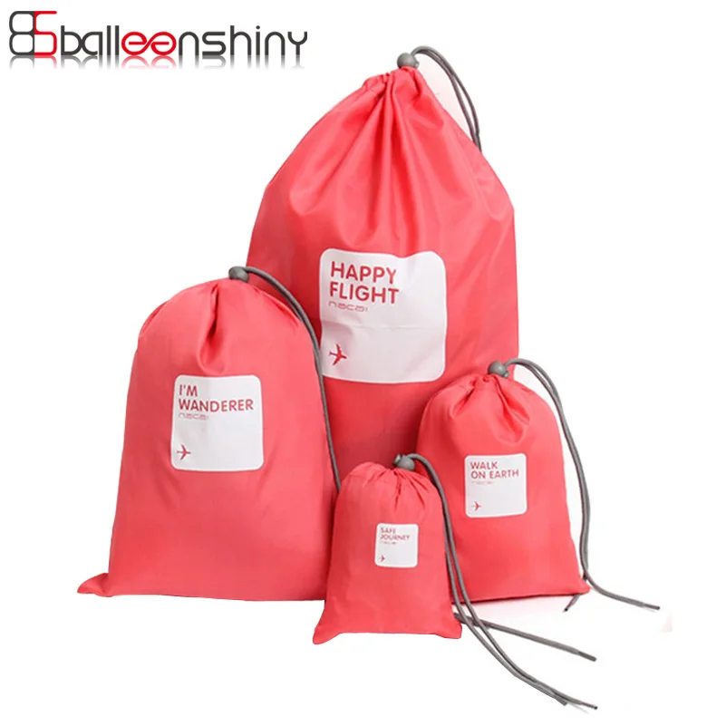 4Pcs Travel Drawstring Tote Nylon Folding Portable Storage Bag Large
