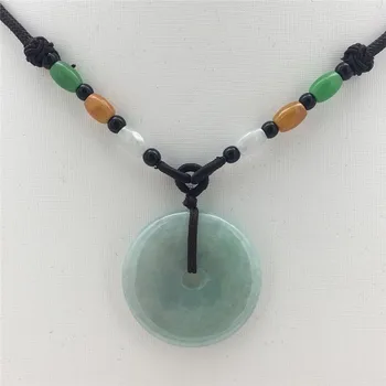 

New natural jadestone Peace buckle Good luck Pendant necklace long 26 inches around 30MM